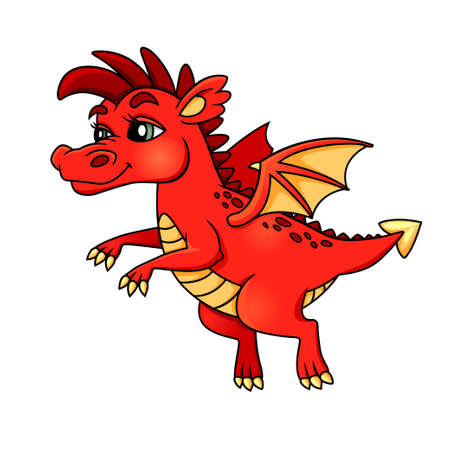 Flying red dragon. Vector illustration isolated on white backgroundのイラスト素材