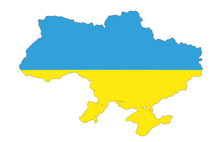 Ukraine map in blue and yellow colors. Ukrainian flagのイラスト素材