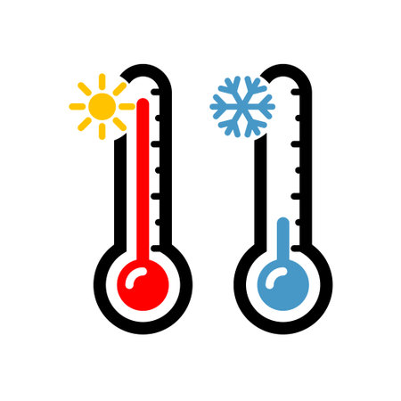 Thermometer with sun and snowflake. weather icon