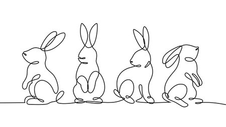 Continuous drawing line art of Easter rabbits. hand drawn one lineのイラスト素材