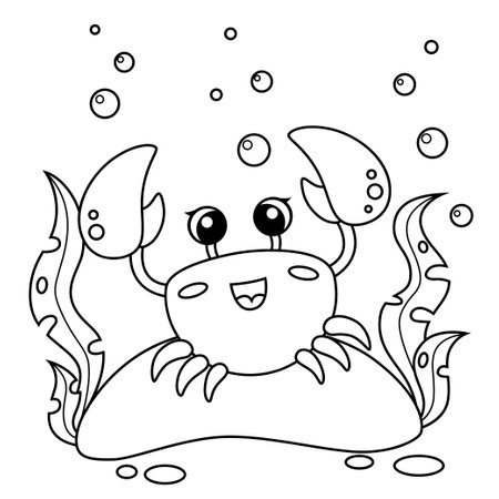 Cute cartoon crab. Black and white vector illustration for coloring bookのイラスト素材