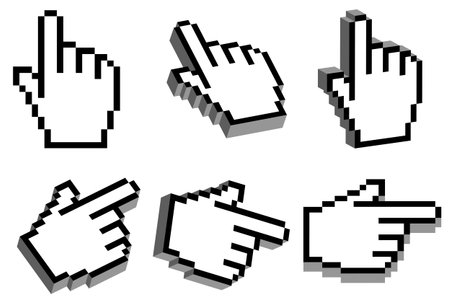 Hand cursor with 3D effect in six different view anglesのイラスト素材