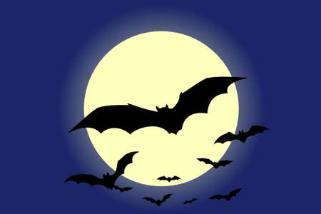 Flying bats with the moon in backgroundのイラスト素材