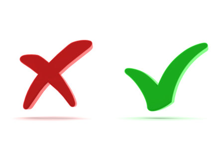 Green and red  Check marks. 3D generated image.の写真素材