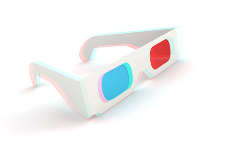 3D Glasses on white background. Anaglyph. Computer generated image.