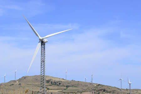 wind turbines in Sardinian landscapeの写真素材
