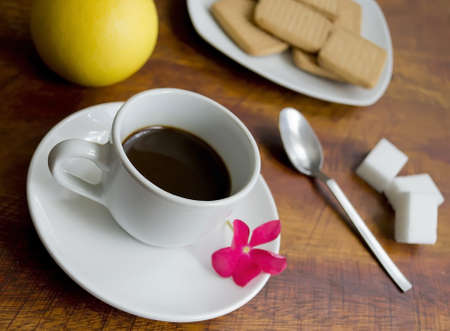 breakfast set with espresso, grapefruit and biscuitsの写真素材