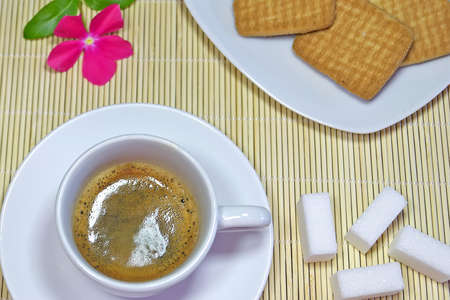 breakfast with espresso an cookiesの写真素材
