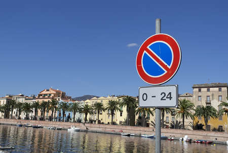 no parking road sign by Temo river in Bosaの写真素材