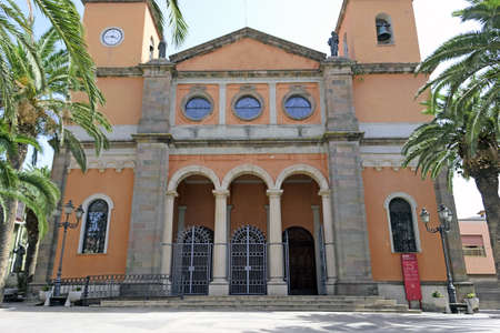 front view of Oschiri church in the village main squareの写真素材