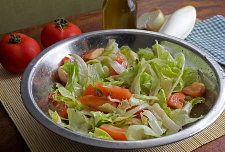 mixed salad on a metal bowl の写真素材