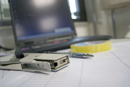 several office tools and laptopの写真素材