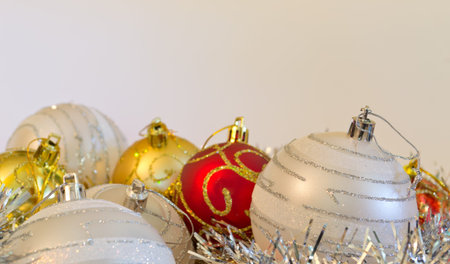 Christmas decoration on white background with copyspaceの写真素材