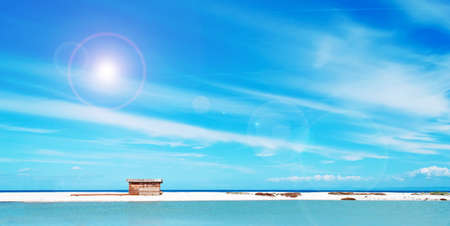 wooden cabin in a idyllic beachの写真素材