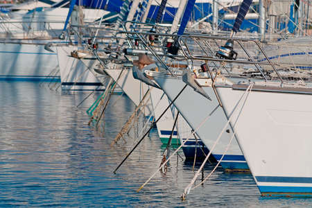 boats in Alghero harbor, Sardiniaの写真素材