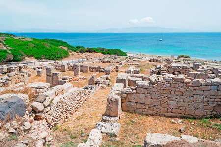 boat by Tharros ruins, Sardiniaの写真素材