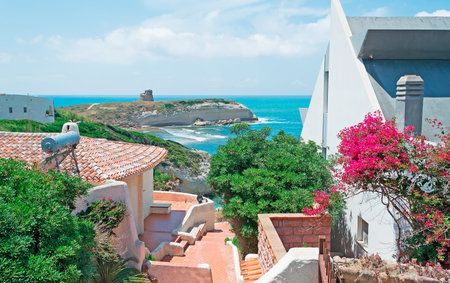 houses by Sardinia coast on a summer dayの写真素材