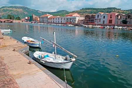 boats in Temo river, Bosaの写真素材