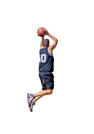 basketball player dunking on white backgroundの写真素材