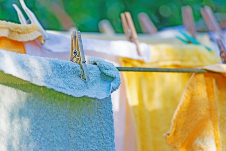 laundry line with colorful towels