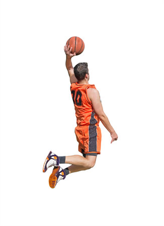 one-handed dunk on white background