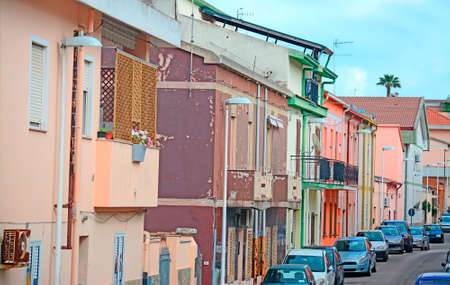 typical urban street in an Italian cityの写真素材