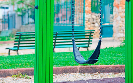 empty seesaw seat in a parkの写真素材