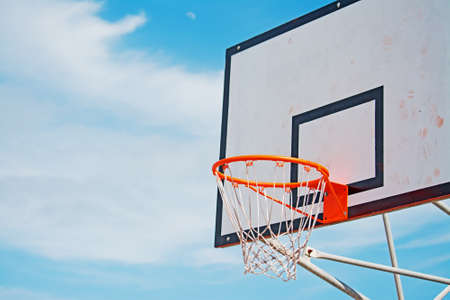 close up of a hoop under a blue skyの写真素材