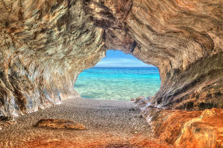 cave by the shore in hdr toneの写真素材