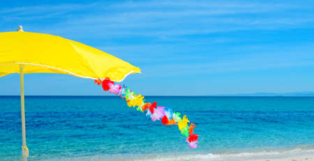 hawaiian necklace swaying in the windの写真素材