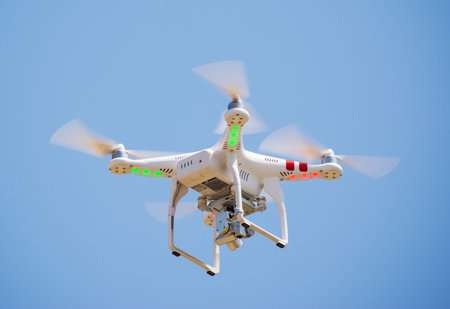 flying camera under a clear sky