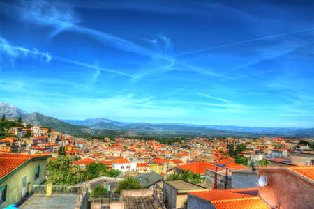 panoramic view of Dorgali on a cloudy day, Sardiniaの写真素材