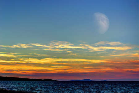 sunset in Platamona beach, sardiniaの写真素材