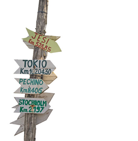 wooden signpost isolated on a white backgroundの写真素材