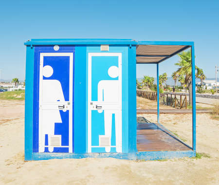 restroom cabin in Poetto beachの写真素材