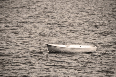 old boat in the sea. Processed for sepia tone effect.