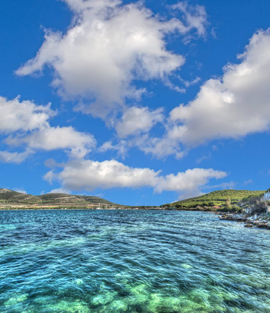 Porto Conte shore on a clear day. Processed for hdr tone mapping effect.の写真素材