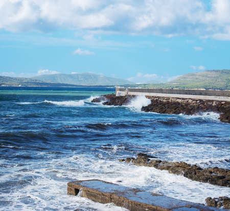 rocky shore in Alghero, Italyの写真素材
