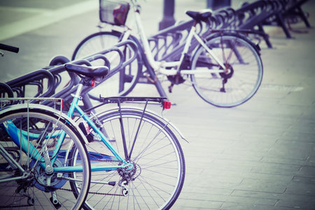 bicycles in an italian square in vintage tone