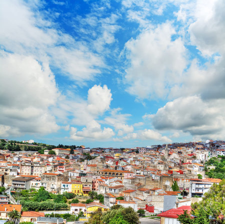 small italian town under a cloudy sky. Shot in Sardinia.