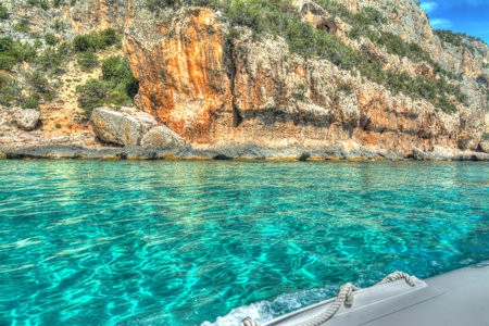 Orosei Gulf seen from the water in hdr tone mapping effectの写真素材