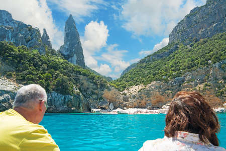 tourists reaching Cala Goloritze by boatの写真素材