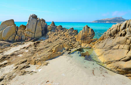 yellow rocks in santa reparata shoreline, Sardiniaの写真素材