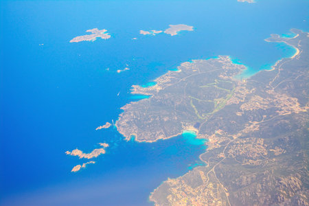 Aerial view of coastline, Italy