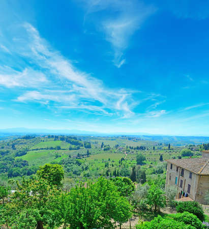 Tuscany landcape seen from San Gimignano, Italyの写真素材