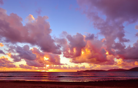 pink sunset in Alghero coastline, Sardinia
