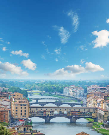 Ponte Vecchio and other bridges over Arno river in Florence, Italyの写真素材