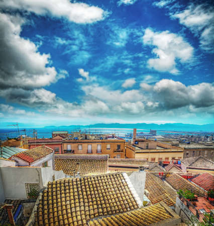 old roofs by the sea in Cagliari, Italyの写真素材