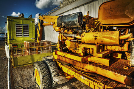close up of a mobile crane in hdr tone mapping effect
