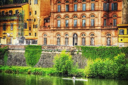 Arno river bank in Florence, Italyの写真素材